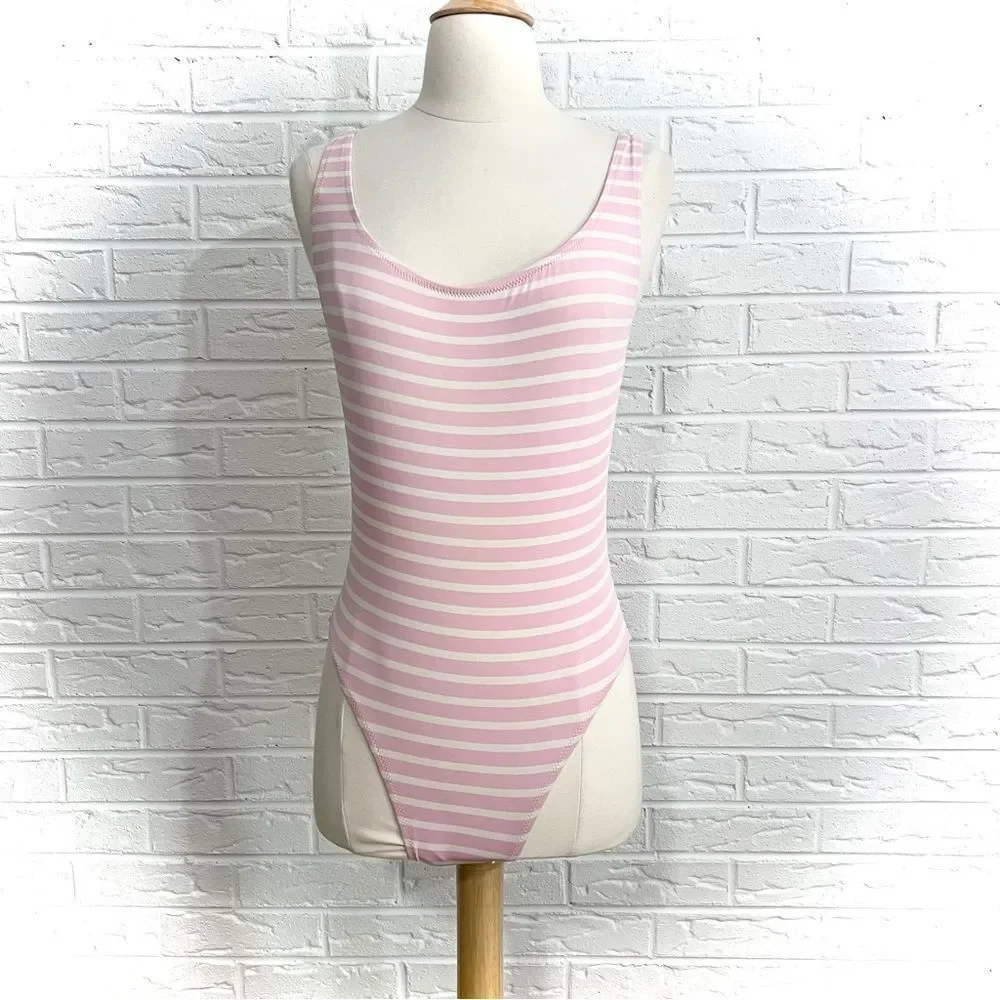 J. Crew Plunging Scoop Back one-piece swimsuit in Pink Stripe Size 6